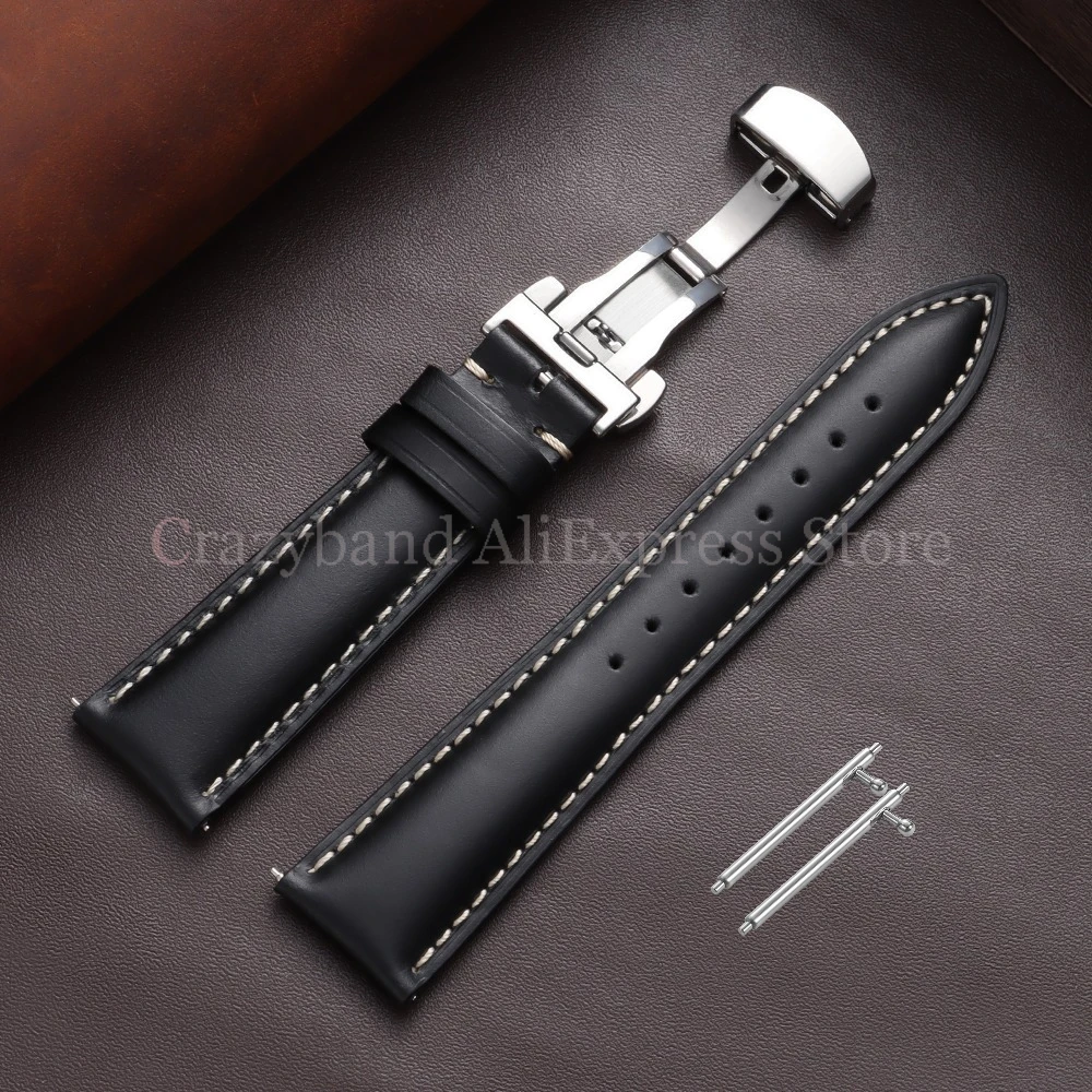 Premium Oil Wax Discoloration Calf Leather Watch Strap with Butterfly Buckle