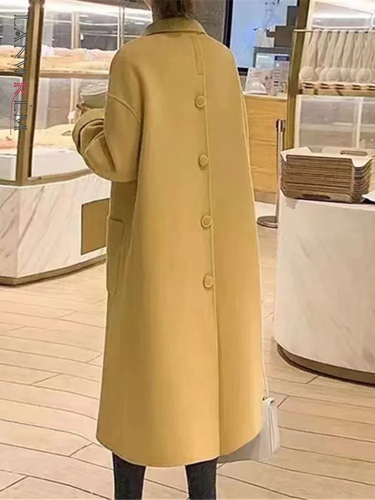 

LANMREM Yellow Double-sided Cashmere Coat Women Lapel Long Sleeves Single Breasted Loose Style Fashion Winter Clothing 2DA1951