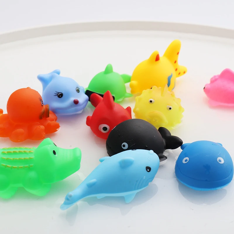 

Baby Bath Toy Marine Animal Theme Swimming Water Toys Mini Colorful Soft Floating Rubber Squeeze Sound Bath Toys For Kids New