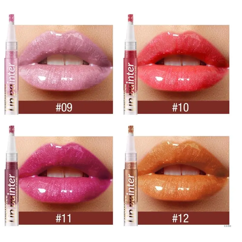 Shimmering Lip Gloss with Twistable Lasting Liquid Lipstick Moisturizing Texture Soft Brush Applicator LANGMANNI