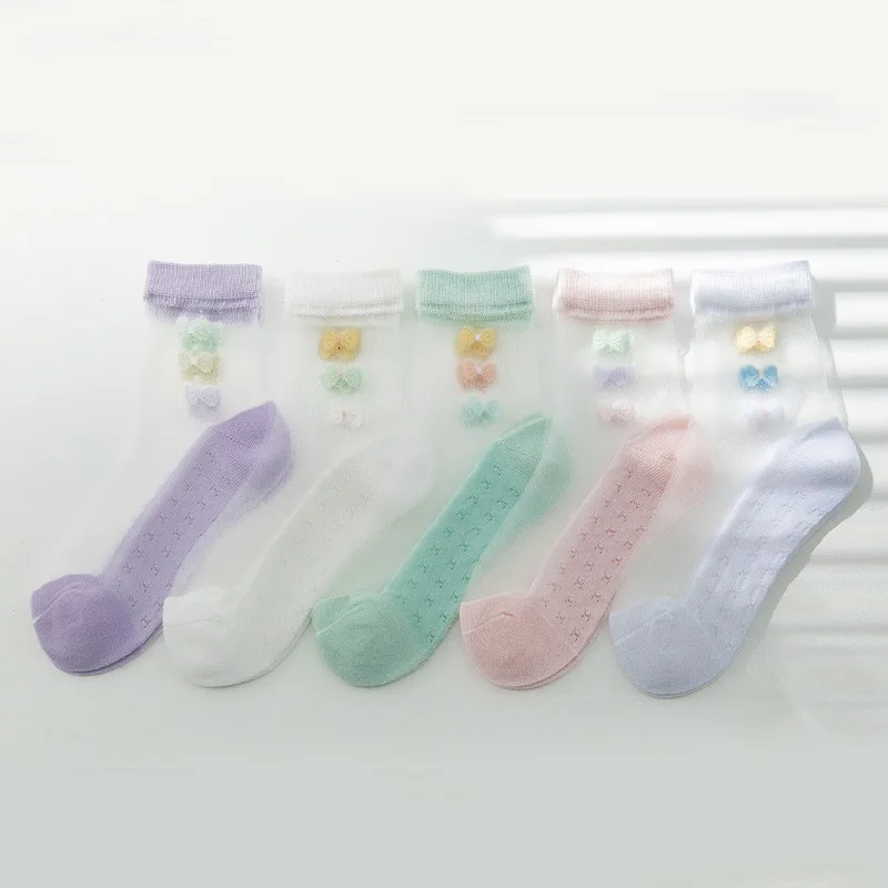 Носки для девочек 10 пар/партия, шелковые дышащие, сетчатые, эластичные, с кристаллами, для детей 1-12 лет, летние