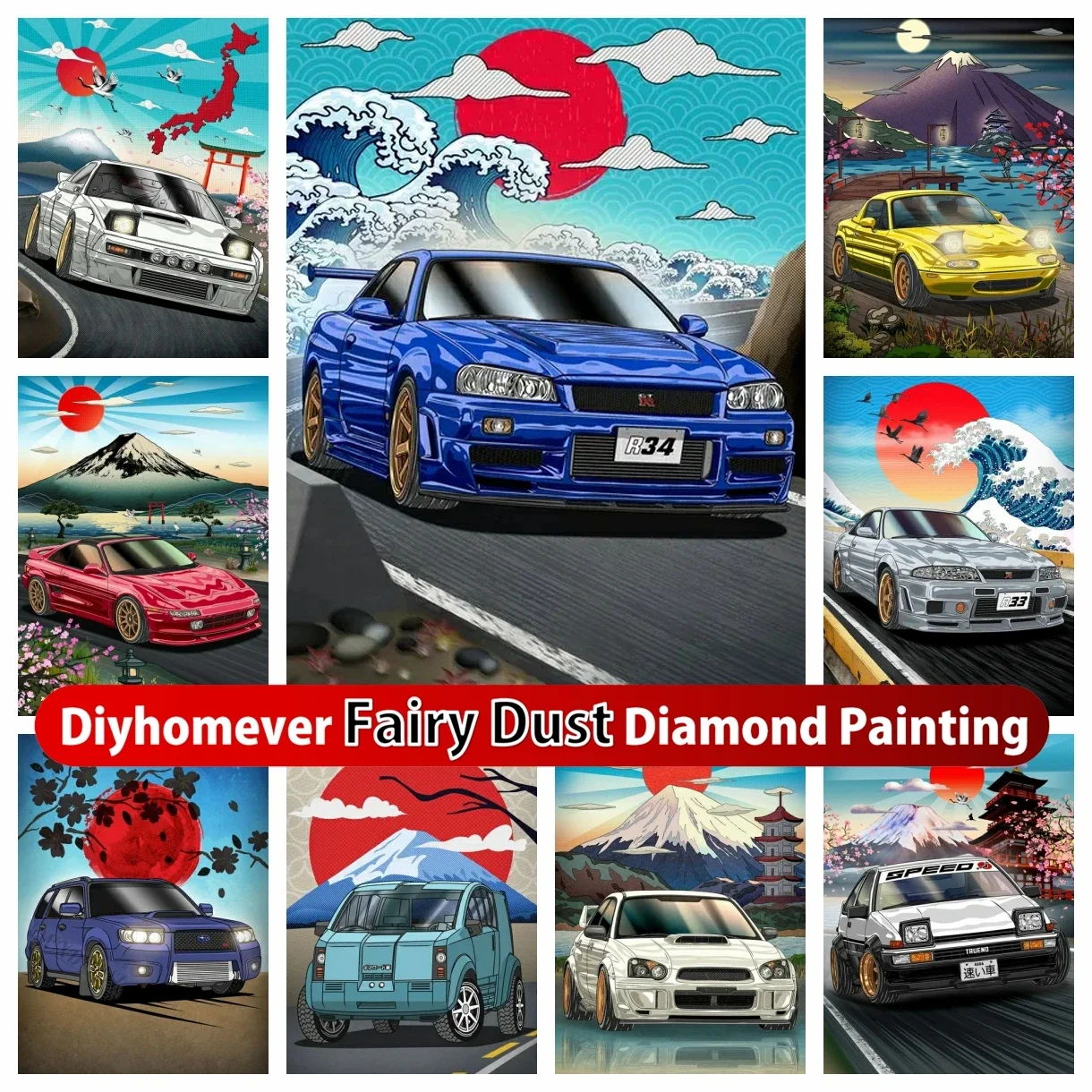 

GTR R33 R34 Jdm Cars Fairy Dust Diamond Painting Embroidery World Famous Sports Cross Stitch Mosaic Rhinestones Home Decor Gift