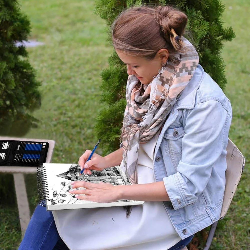 9"x12" sketchbook, 260 sheets (68 lb/100 g/m²) drawing pads, 2 packs, 130 sheets each, spiral bound sketchbook 6