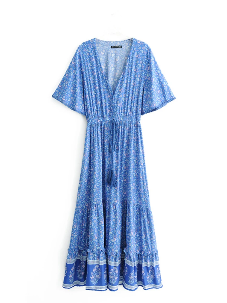 Estampado Floral Boho Vestido Largo Caftán Bohemio Para Mujer - Vestido De Playa Para Cubrir Bañador, Talla Grande, Tejido Suave Cubre Bañador Verano