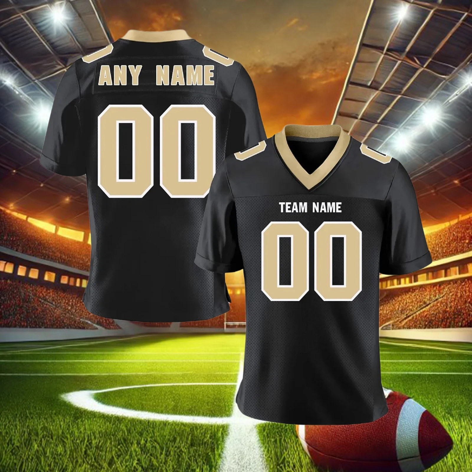 Personalized White Gold Black American Football Jersey