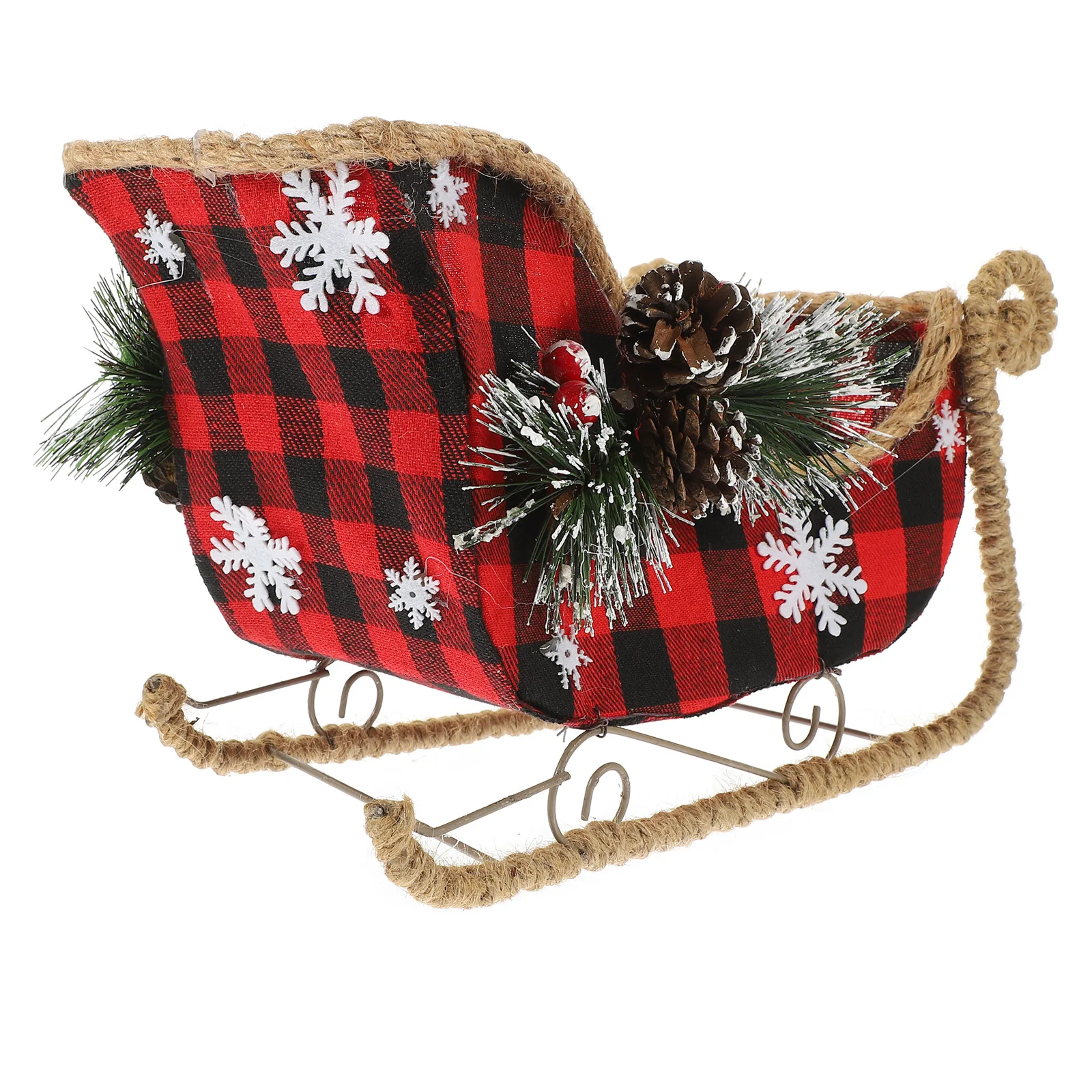 

Christmas Sleigh Decoration Santa Claus Sleigh Red Buffalo Plaid Table Centerpiece Holiday Decor Xmas Sled Ornament