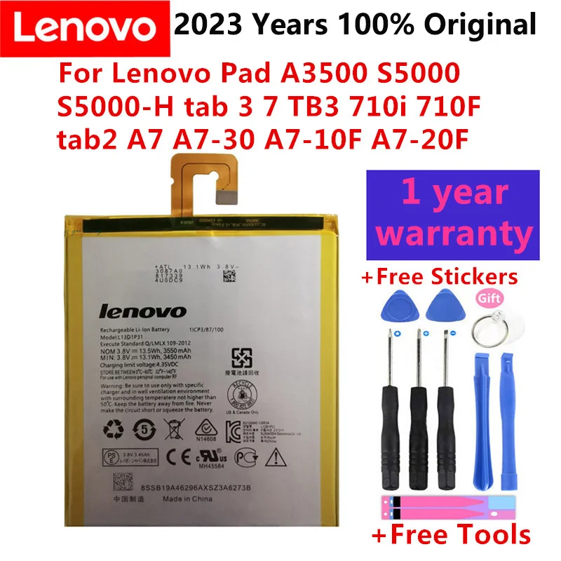 

100% original For Lenovo Pad A3500 S5000 Battery S5000-H 3550mAh tab 2 A7 A7-30 A7-10F A7-20F tab3 7 TB3 710i 710F L13D1P31