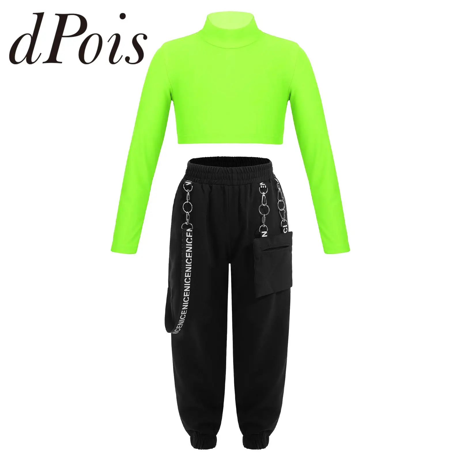 

Fashion Girls Tracksuit Sports Sets Long Sleeve High Neck Crop Top with Sweatpants Kids Sportswear for Jazz Dance Yoga Gym Suit