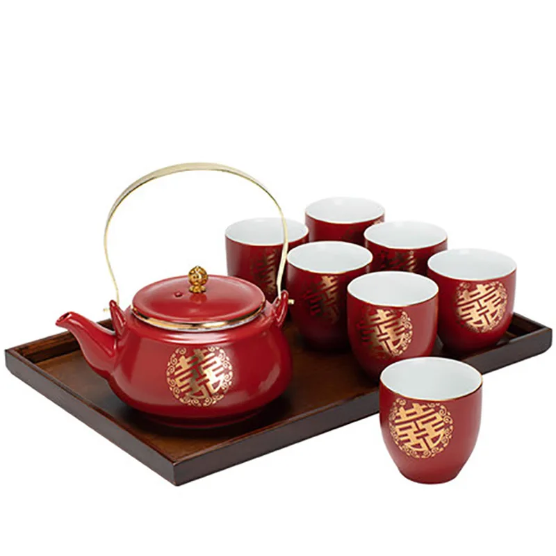 Ceramic Red Wedding Tea Set, Porcelain Teaware, Teaware, Teapot, Teapot Cup, Luxury Gift for Best Friend, Newlywed Souvenir Gift