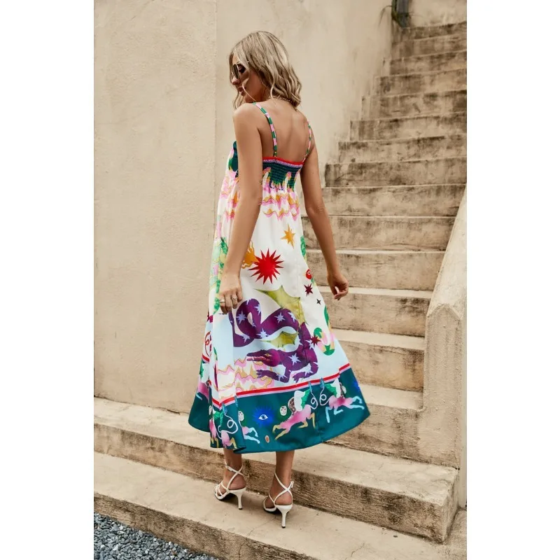 

Новинка весна-лето 2024 женская одежда Повседневное платье на бретелях с цветочным принтом без рукавов свободное платье