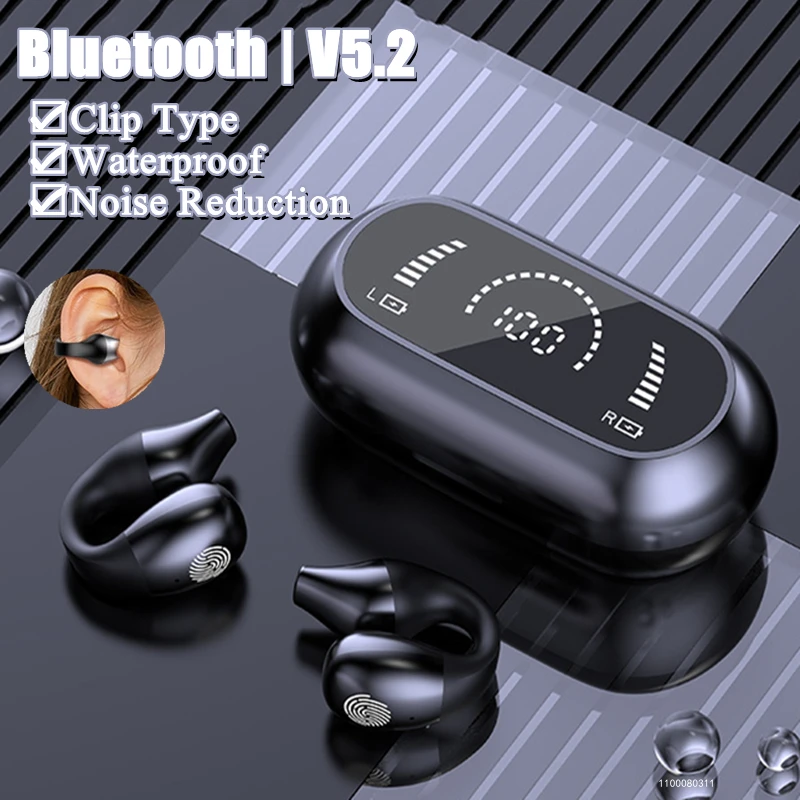 

New Bluetooth 5.2 Wireless Clip Headphones Waterproof Noise Reduction Earphone with Microphone HD Call Headset