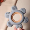 hot sale Baby wooden teether flower silicone teether Food Grade Safe Teether with wooden ring  Toy Teething gift 2