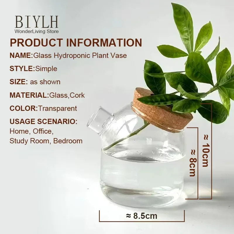 Nordic Style Glass Vase Home Decoration Hydroponic Vases Transparent Tabletop Flower Decor Ornament Hydroponic Plant Bottle Cork 5