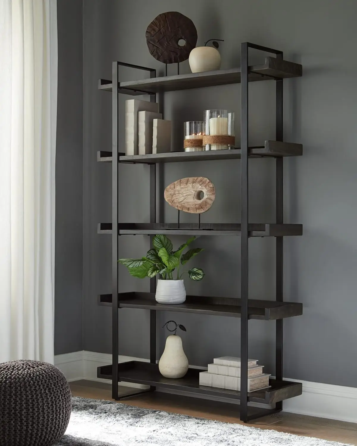 

Signature Design by Ashley Kevmart Contemporary 5 Shelves Bookcase, Dark Brown & Black