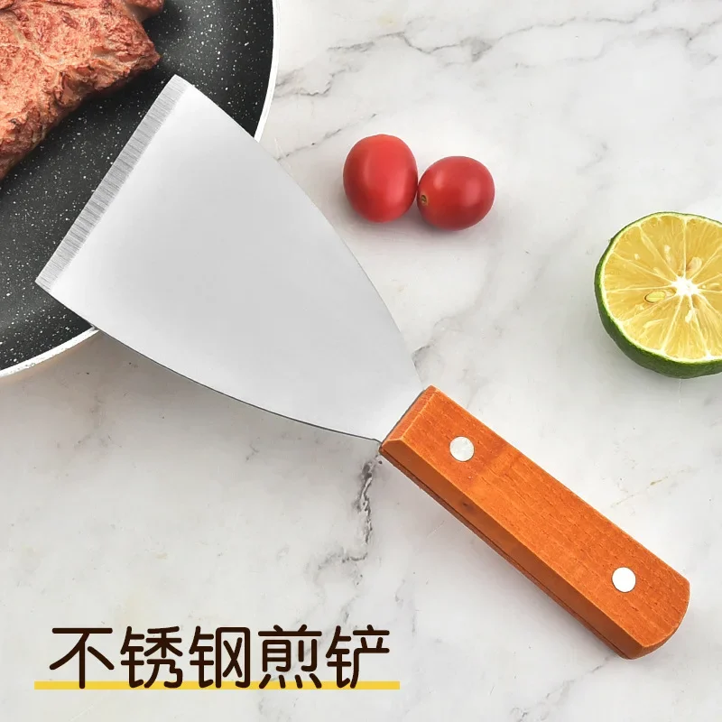 Pancake spatula Wooden Handle Pancake Spatula Frying Steak Spatula Barbecue Stainless Steel Kitchen Baking Cooking Gadget Small