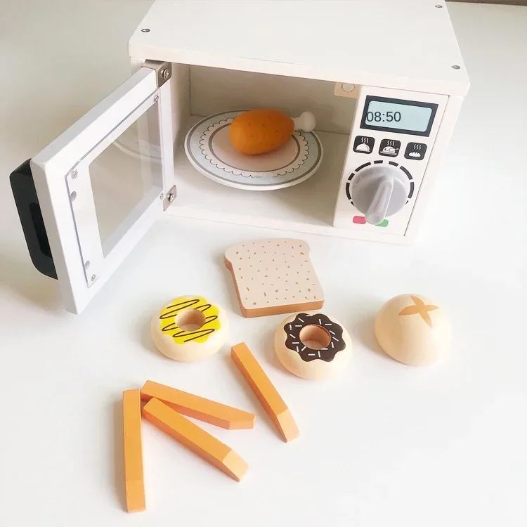 Wooden Children's Microwave Oven Oven Baking Toy Simulation Kitchen Play House Parent-child Interaction Toys Kitchen 4