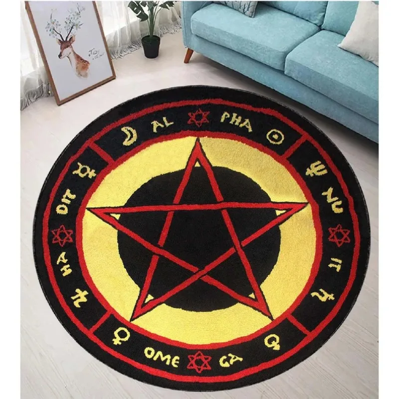 The Love Witch Patterned Round Rug Astrology Rug Movie Decor Red Pentagram Zombie Satan Red Voodoo Pentagram Circle floor mat