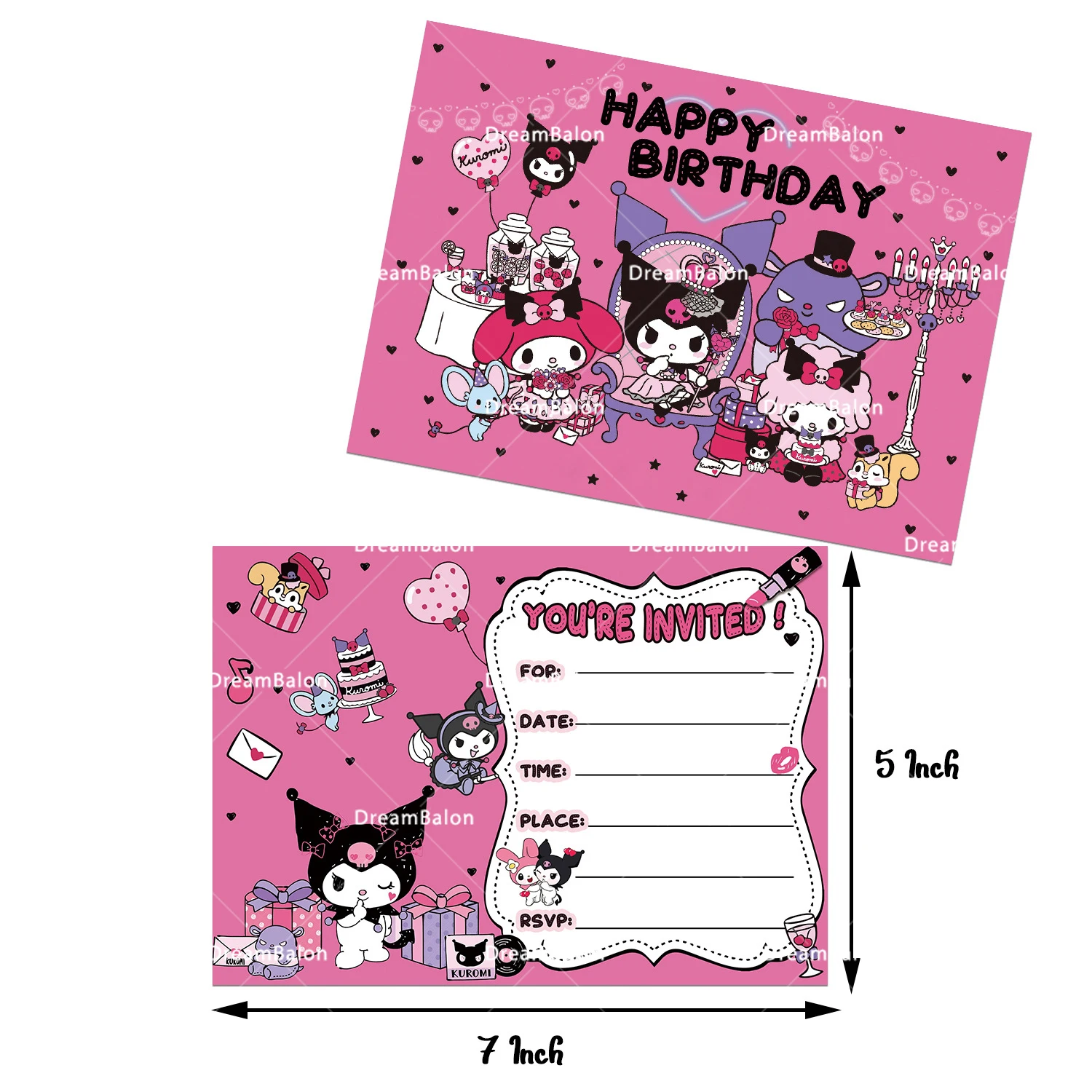 thumbnail image 1 of Globos de dibujos animados de Kawali Kuromied, globos rosas, suministros para fiestas, pancartas de feliz cumpleaños, decoración para baby shower, pegatinas, fondo de juguete, 1 of 5