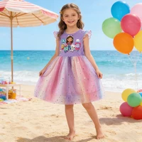 Robes d'été pour filles, robe de princesse en maille à manches volantées, costume de cosplay Gaby pour enfants + bandeau, cadeau d'anniversaire 6