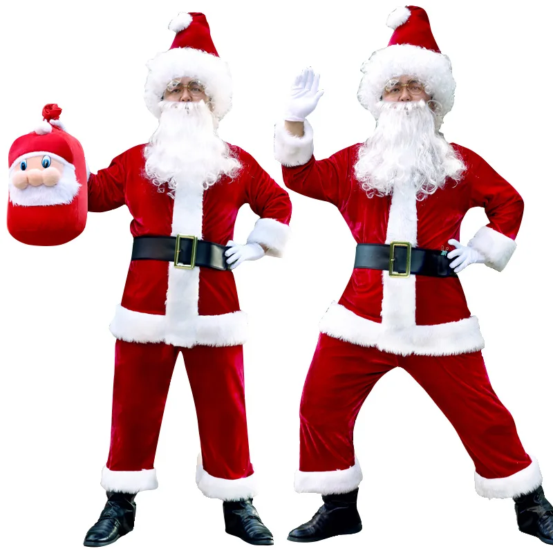 

Christmas Santa Claus Cosplay Garment Golden Velvet Festive Atmosphere Role-playing Performance Clothing Cos Costume