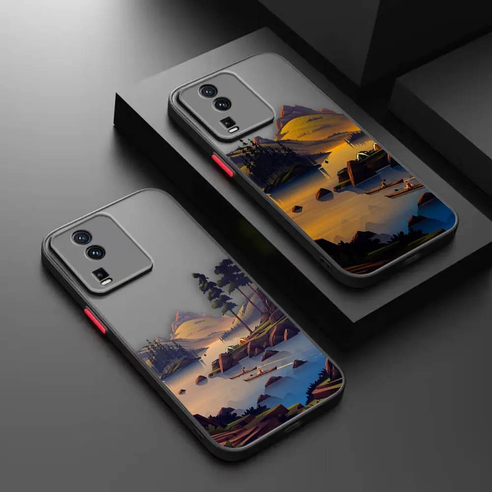 

Matte Phone Case for VIVO X70 5G X60 X50 X30 IQOO NEO 5 7 PRO PLUS X27 X23 X20 Case Funda Landscape Sunrise Sunset Hand-painted