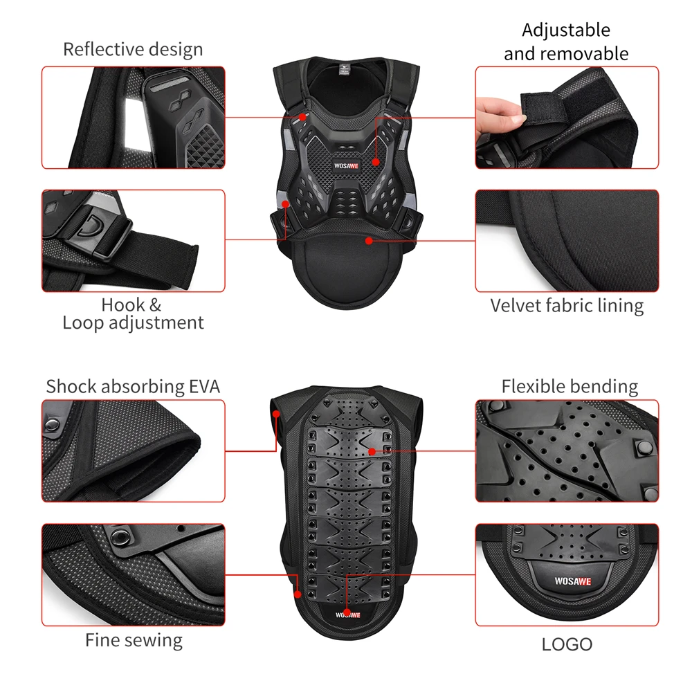 WOSAWE Motorcycle Armor Motorcycle Body Armor Body Protector Motorcycle Armor Vest Motorcycle Jackets Adult Motorcycle Armor Snowboard Spine Chest Body Protection MTB Motocross Racing Protective Vest Jackets Back Protector