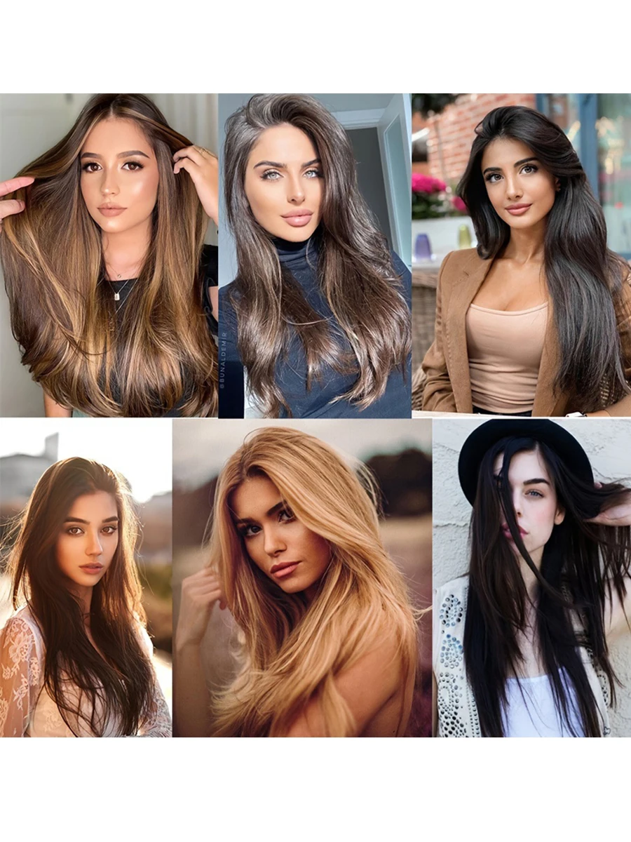 H&STAR Synthetic 24Inch Long  Straight  hair Brown Blonde Clip in Hair Extensions Fake Hair Clip One Piece Hairpiece for Women