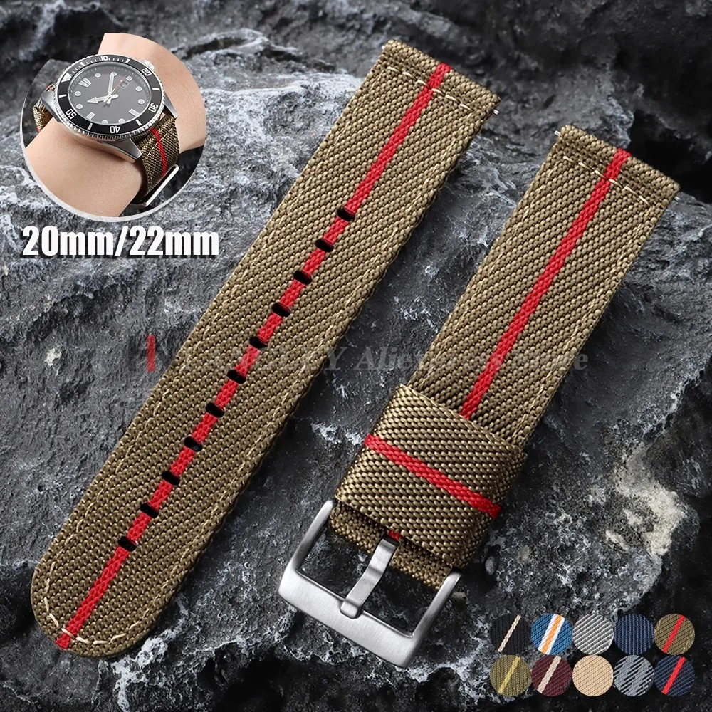 Military Sport Quick Release Nylon Strap with Woven Canvas Fabric, 20mm/22mm - Men's Watchband Bracelet