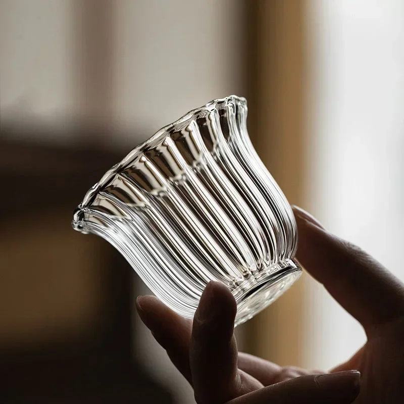 1 PieceHeat Resistant Nordic Clear Ripple Teacups Black Tea Cup Small Capacity Master Cup Soju Sake Shot Glass Tumbler Cup