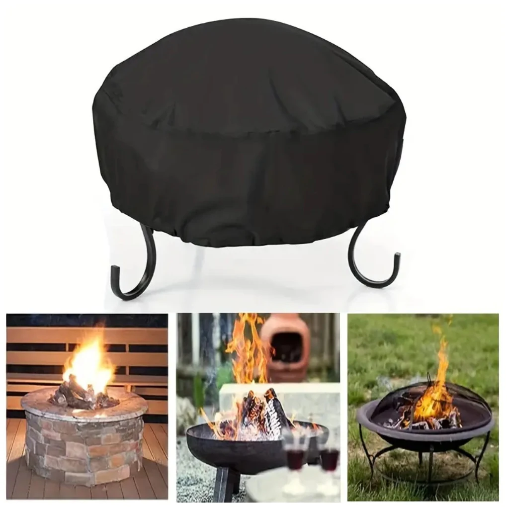 Round Barbecue Grill Dustproof Cover Oxford Cloth Fire Pit Cover Fire Rainproof Sunscreen Cover Outdoor Yard BBQ Supplies 3