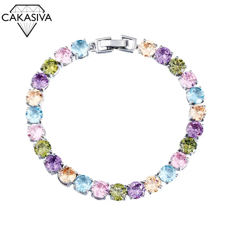 

Women's Gift Rainbow Zircon Handicraft S925 Sterling Silver Zircon Bracelet Silver Jewelry Necklace