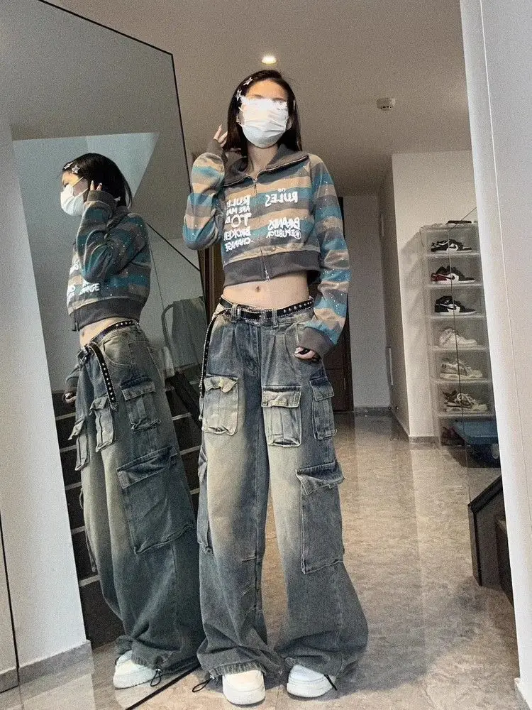 Multi-pocket design high-street cargo New in pants women