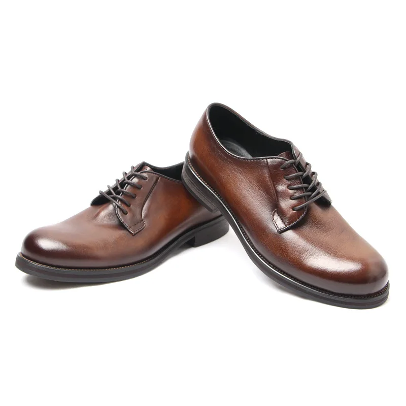 US6-10 Office Men's Soft Top Layer Cowhide Retro Round Toe Leather Shoes British Fashion Trend Businessman Suit Oxfords