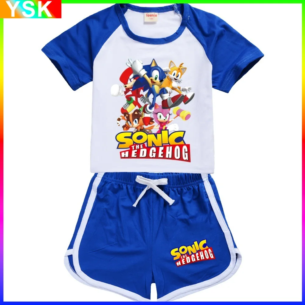 Sonic Fashion Children's Clothing Cartoon Loose T-shirt Shorts Casual Sports Suit Children's Clothes Cool Kids Set