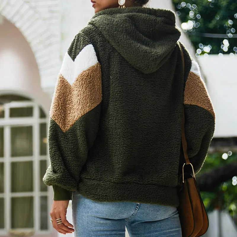Woman Fur Coat Hooded Loose Thick Warm Coat Hoodies Women 2023 Autumn and Winter Casual Fashion Long-sleeved Splicing Clothes
