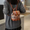 Beibaobao 2024 New Backpack Women's Cartoon Printed Student Backpack Large Capacity Contrast Canvas Travel Bag Handbag 2