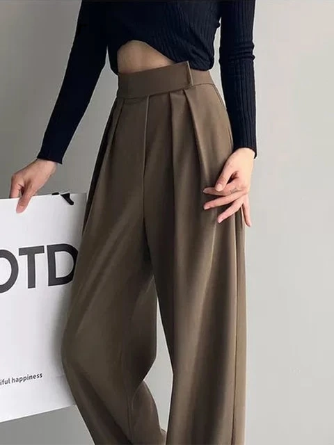 Pantalones de traje clásicos de pierna ancha para mujer, pantalones Retro  versátiles de oficina, pantalones negros casuales elegantes, pantalones  finos femeninos de cintura alta - AliExpress