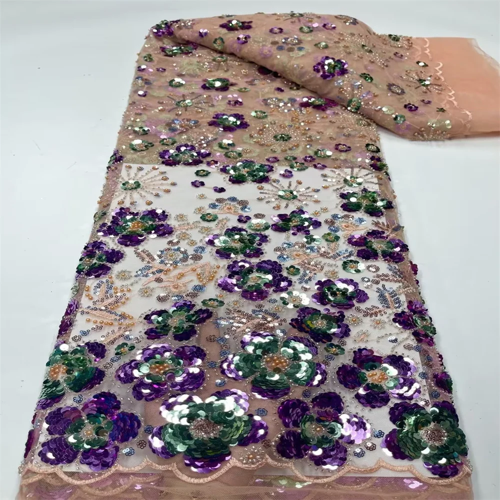 

African Lace Fabric 2022 High Quality Handmade Beaded Lace Tulle Lace Fabric Nigerian Lace Fabrics For Dress Sewing j22-60