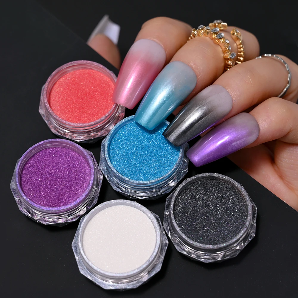 1Jar Neon Pearl Gradient Glitter Nail Powder Aurora Mirror Effect Metallic Chrome Pigment Pink Purple Neon Dust Sfregamento Sulle Unghie