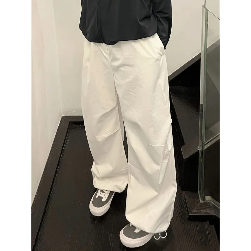 Deeptown White Basic Women Casual Pants Elastic Waist Baggy Sweatpants Korean Style Streetwear Summer Oversized Trousers Hippie