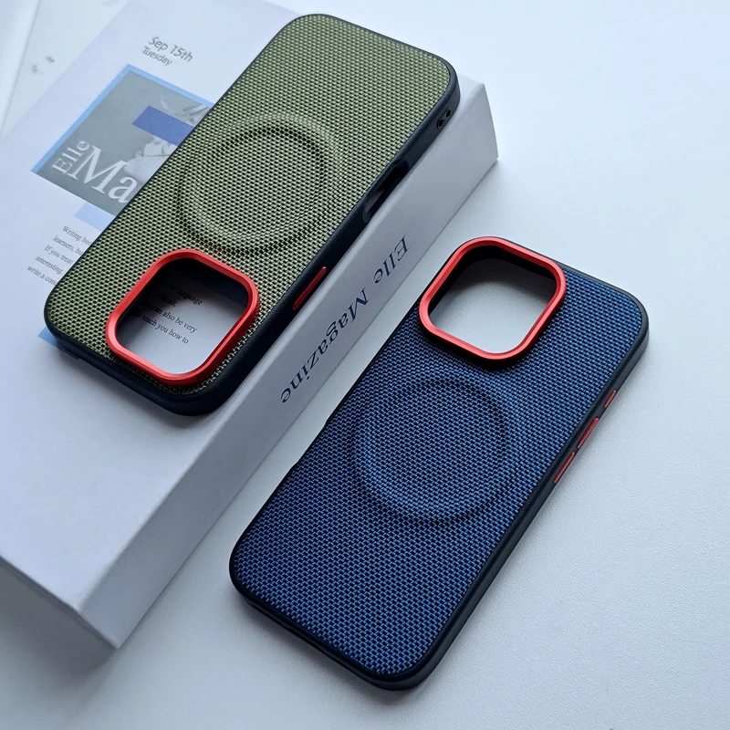 Luxury Magnetic Soft TPU & Nylon Woven Leather Anti-Fingerprint Phone Case Cover