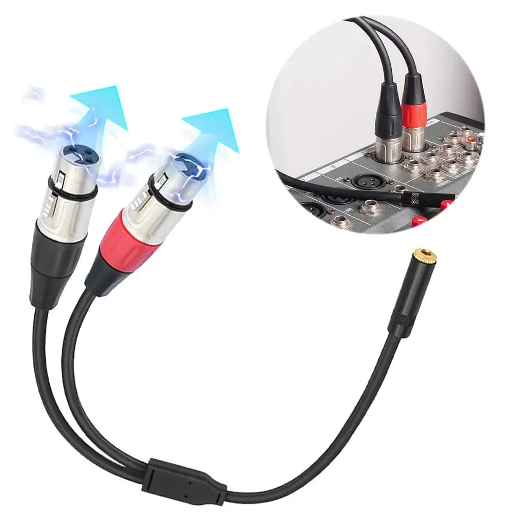 3.5mm Dual XLR To 1/8 Female Adapter 0.3m 1/8 To XLR Microphone Cable for Stereo Mic To L & R Audio Track