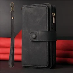 Leather Zipper Wallet Case with 15 - Card Slots - RedmNote14ProPlus 5G (Black)
