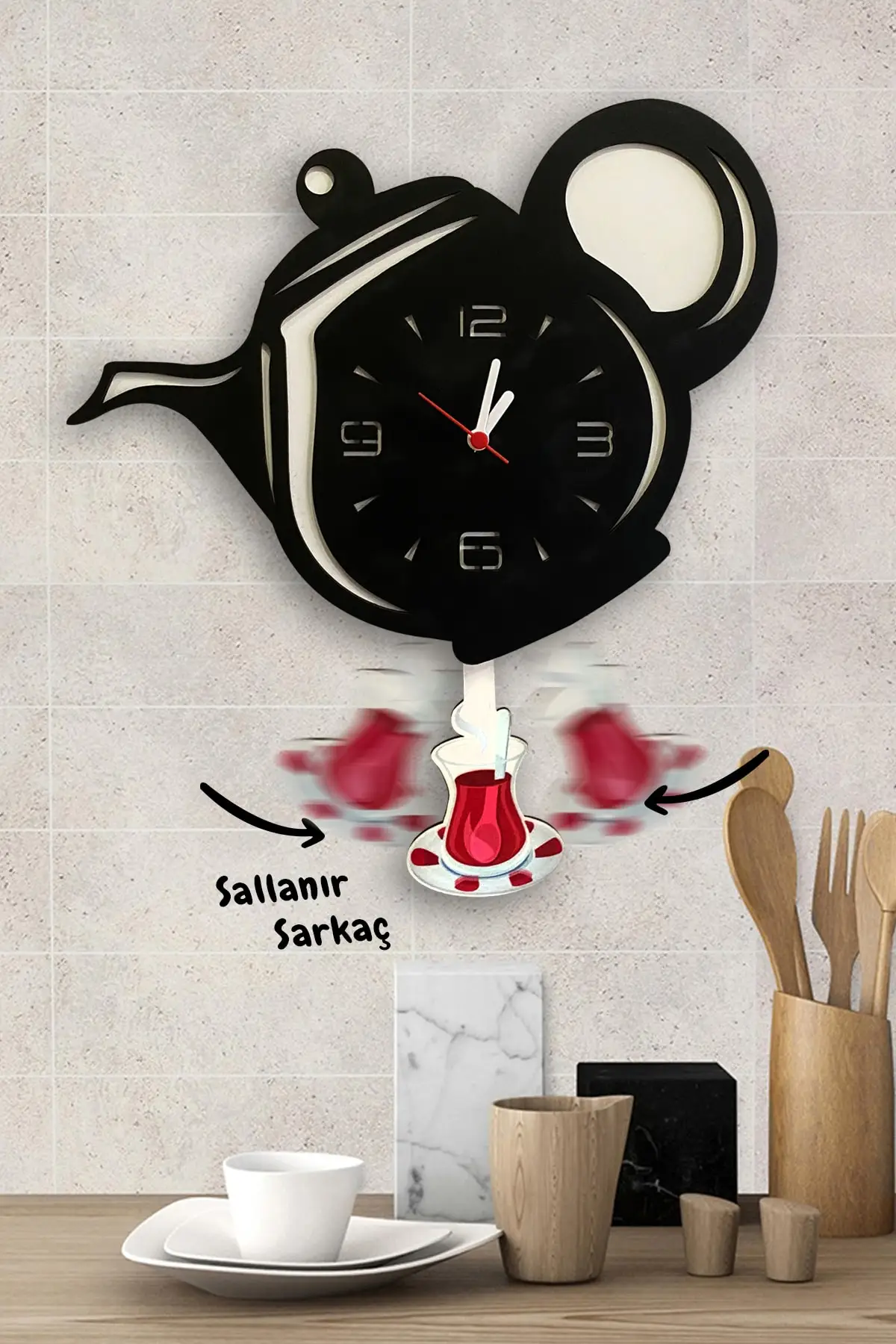 Černá konvička houpání kyvadlo kuchyň zeď hodiny 37x32 stylové výraz přitažlivý design domácí dekorace zásoby