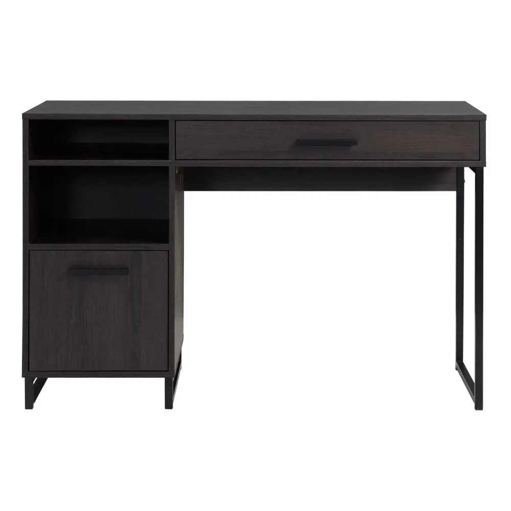 

Wood & Metal Writing Desk with 1 Drawer and 1 Door for Teens Adult, 29.92in, Espresso Finish. office desks ，Furniture