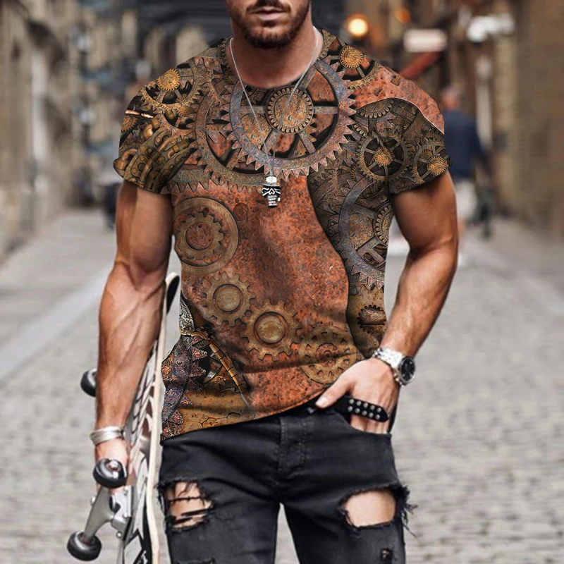 Camiseta estampado 3D de campana mecánica para hombre y mujer, Camisetas estampadas con patrón brújula, ropa de calle acero, novedad, Verano| | - AliExpress