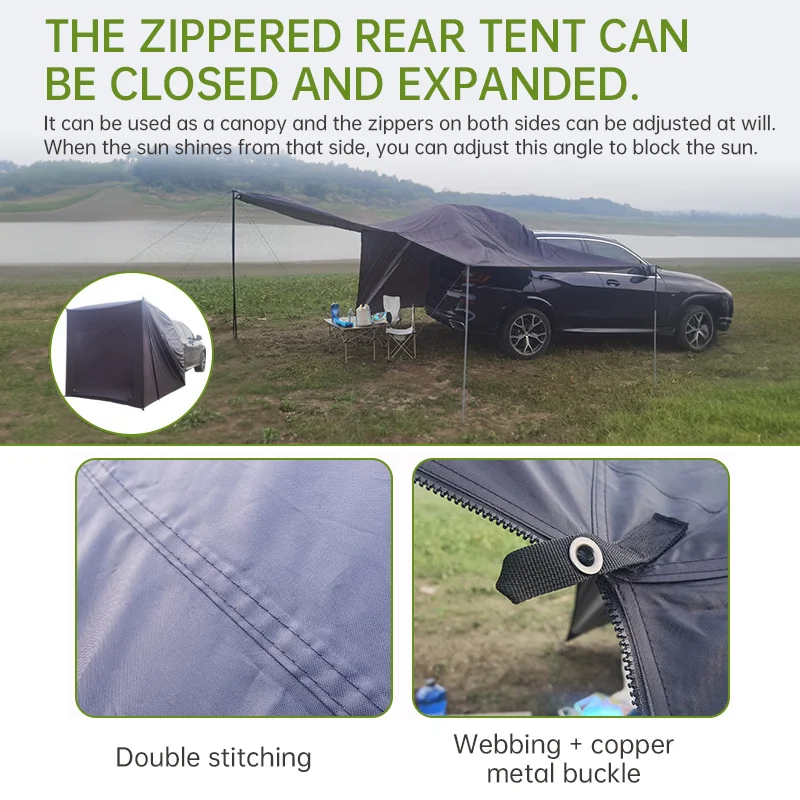 Outdoor Camping Tent with Zipper Car SUV Rear Extension Tent Shade Awing For Camp Self-driving Travel Car Rear Side