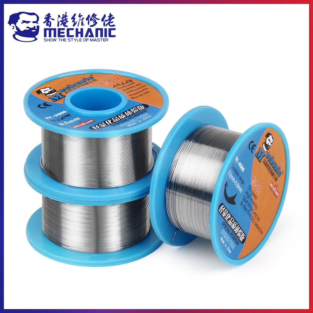 Soldering Wire Soldering Tin Wire Welding Wires MECHANIC TY-V866 40g Mild Rosin Core 183℃ Melting Point High Purity Environmental Solder Wire Welding Flux Iron Cable 0.2-0.8mm