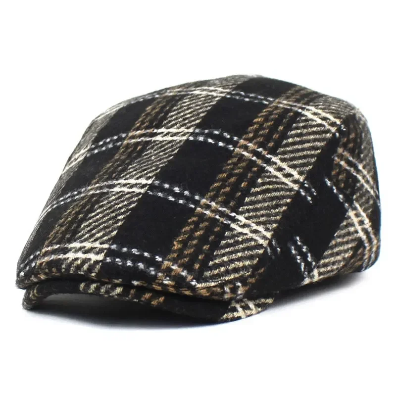 

Winter Polyester Geometric Warm Newsboy Caps Flat Peaked Cap Men and Women Painter Beret Hats 165