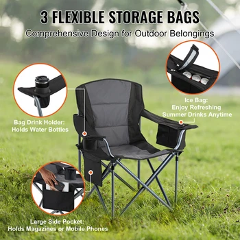 SucceBuy Camping Folding Chair with Lumbar Support – Portable Padded Quad Chair with Armrests & Side Pockets for Camping, Beach & Picnic 2
